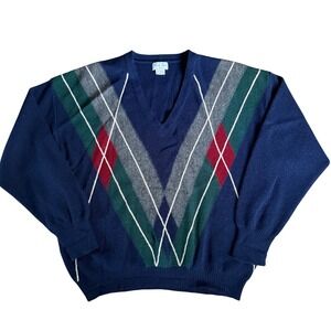 The Andover Shop Mens Alpaca Sweater Argyle Ivy League Size Large Preppy V Neck